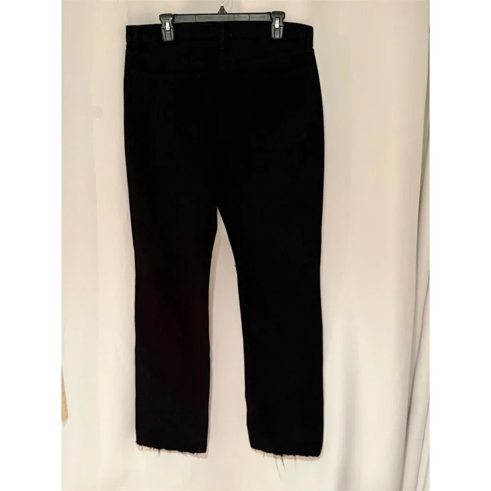 FRAME The Straight Baggy Jeans Womens Size 32 Black Wide-Leg Raw Hem